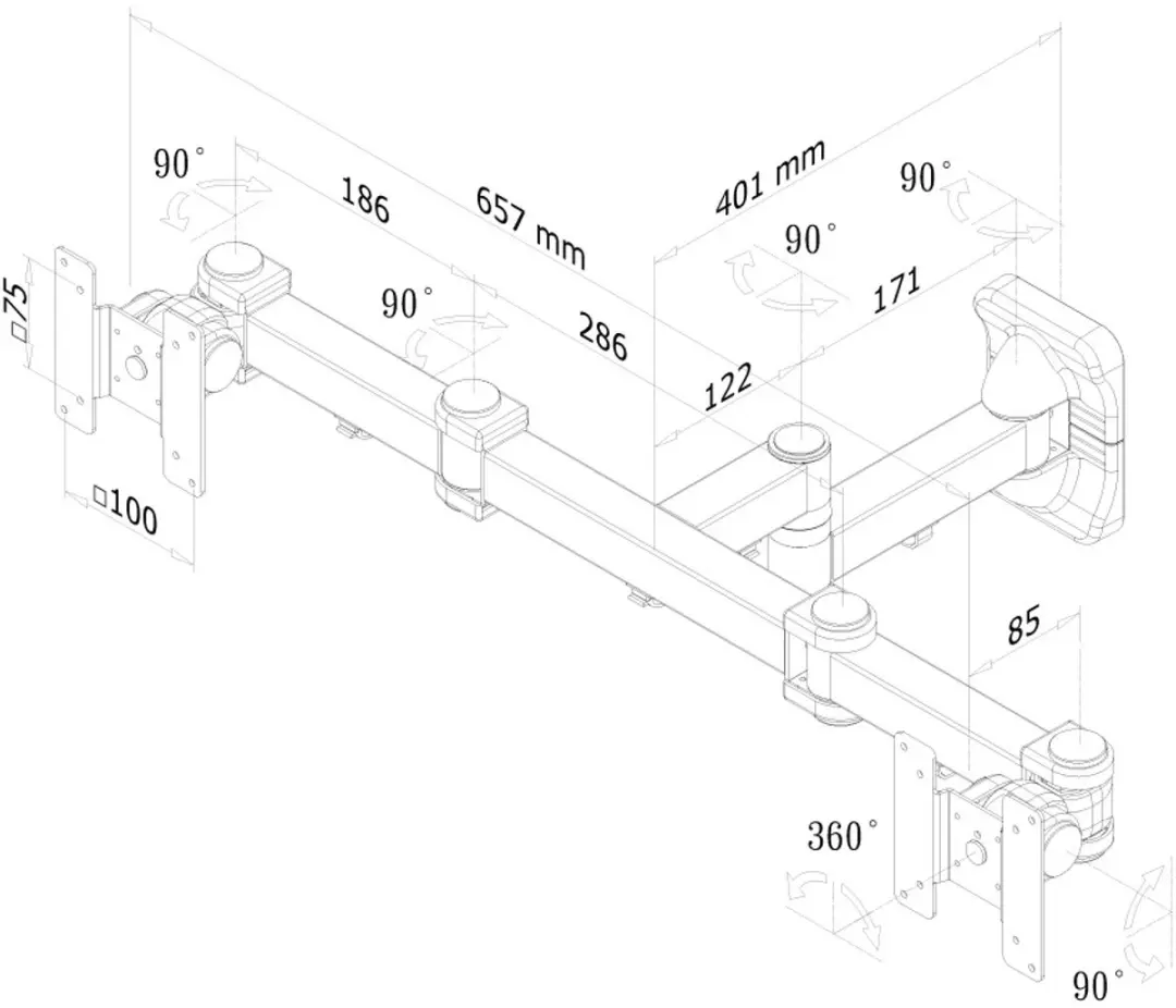 Neomounts FPMA-W960D Dual Monitorbeugel Wand - 10-27" - 2x 6kg - VESA 75x75-100x100 - Zwart - afbeelding 6 van 6
