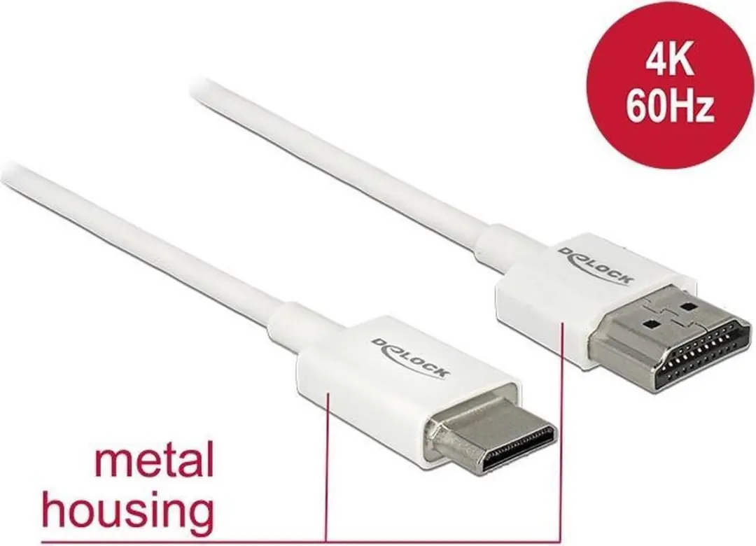 Delock Mini HDMI Kabel 2.0 2m - Wit