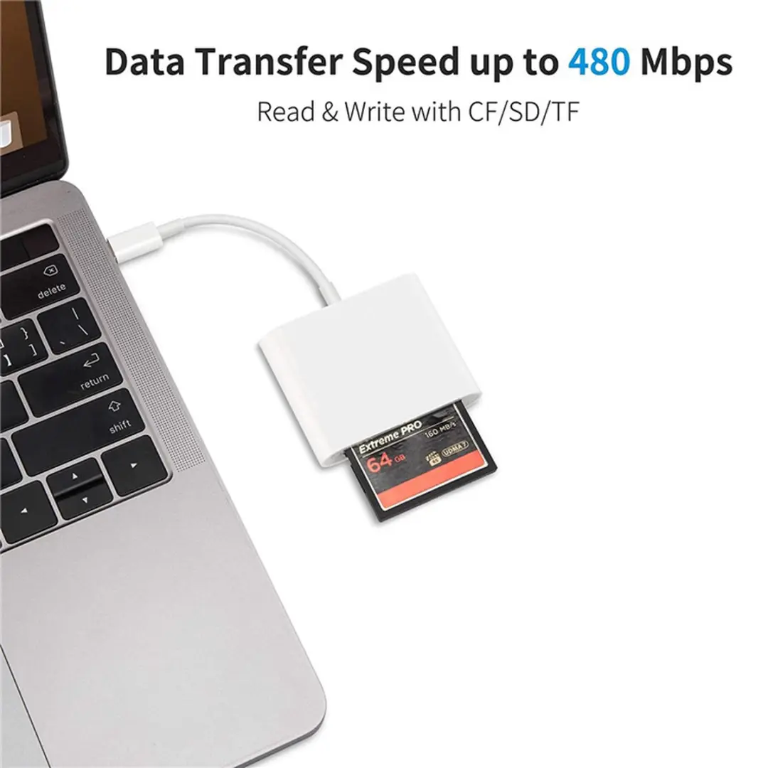 NÖRDIC CRD-057 USB-C Kaartlezer - CF/SD/MicroSD - Wit