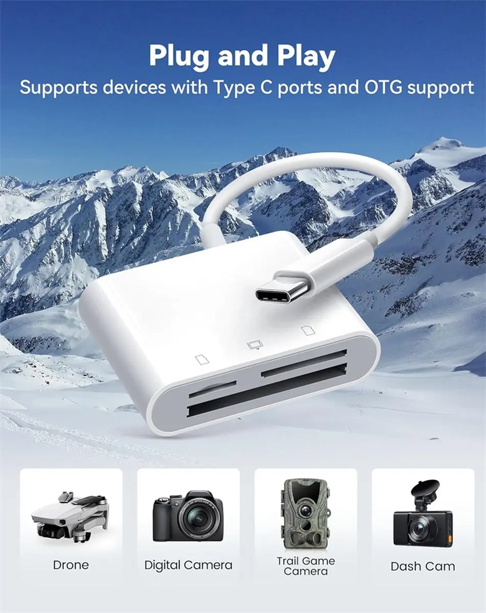NÖRDIC CRD-057 USB-C Kaartlezer - CF/SD/MicroSD - Wit