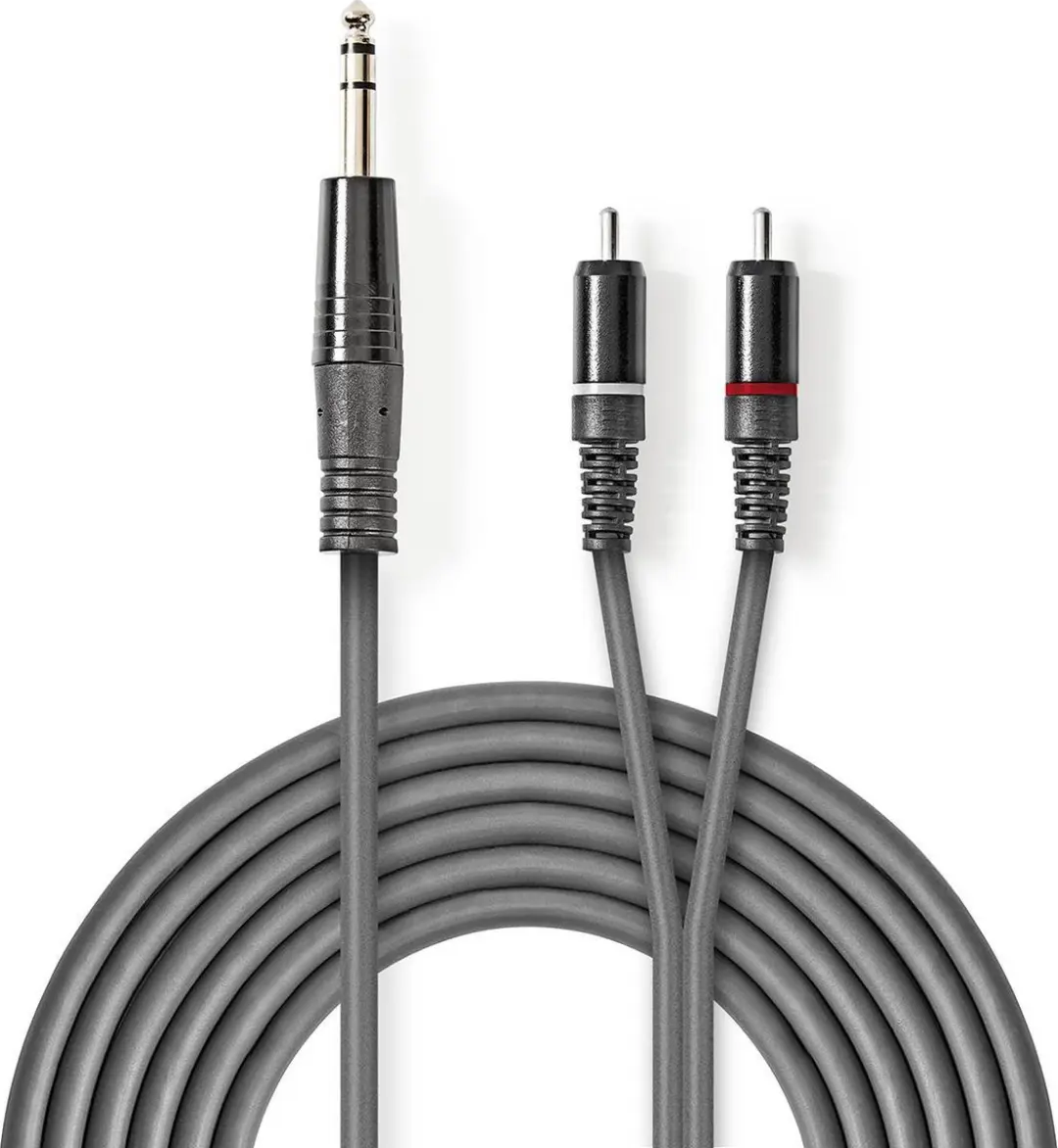Nedis Stereo-Audiokabel 3m - 6,35mm Male naar 2x RCA Male - Donkergrijs