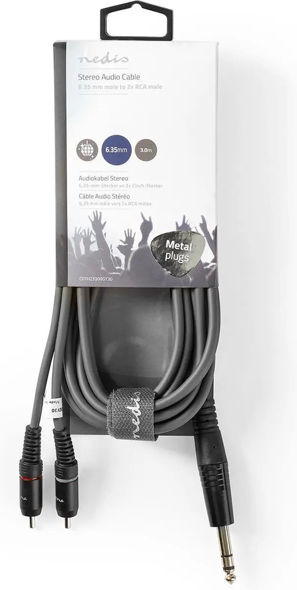 Nedis Stereo-Audiokabel 3m - 6,35mm Male naar 2x RCA Male - Donkergrijs