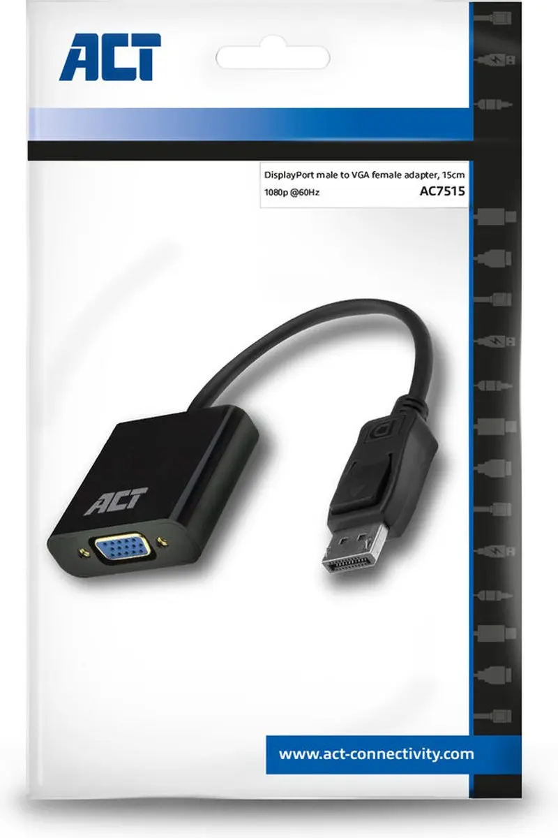 ACT AC7515 DisplayPort naar VGA Adapter - Zwart