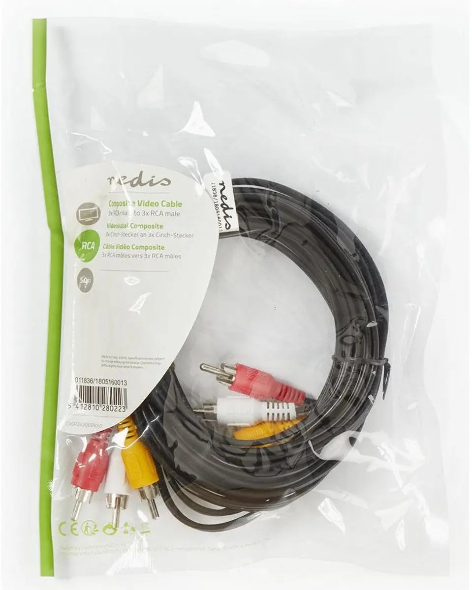 Nedis Composiet Videokabel CVGP24300BK50 - 5m - 3xRCA Male - Zwart