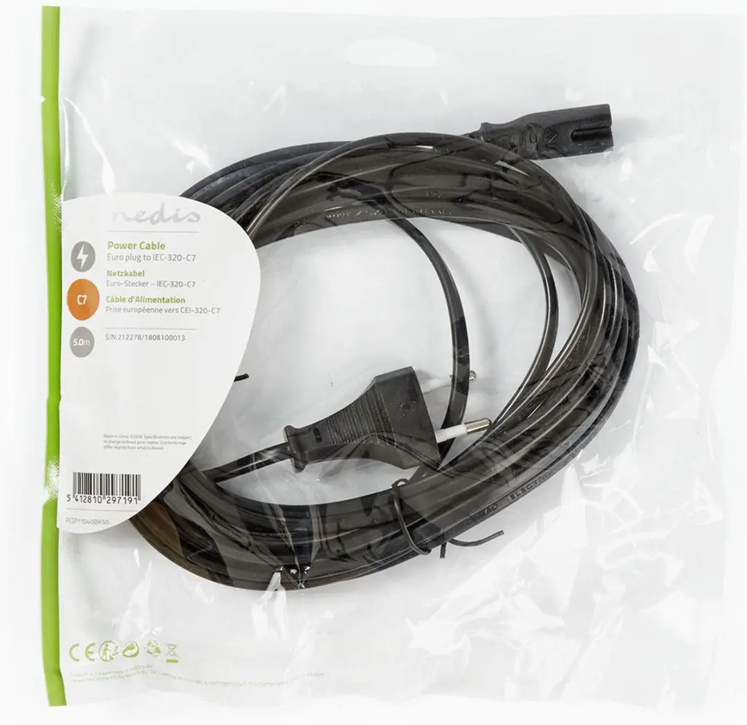 Nedis Stroomkabel PCGP11040BK50 - 5m - IEC-C7 - Zwart