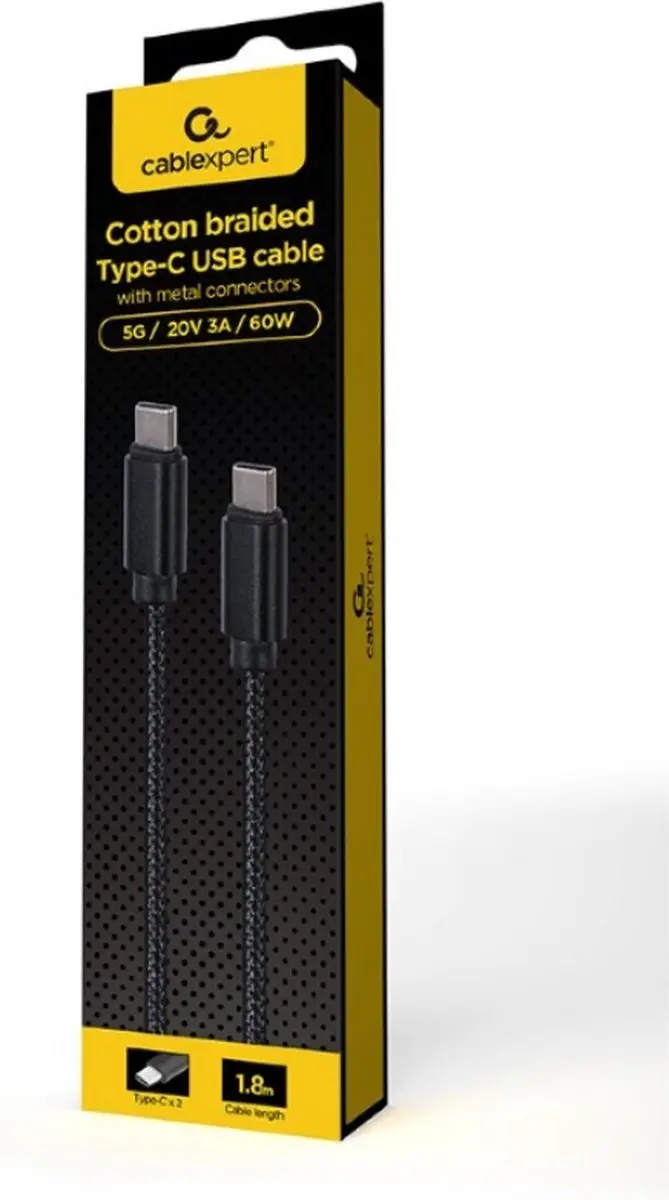 Gembird USB-C naar USB-C Kabel 1.8m - Zwart