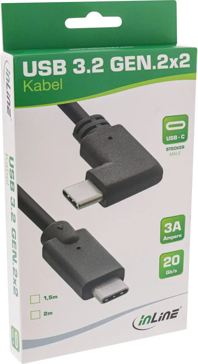 InLine USB-C Kabel Schuin 20Gb/s 100W 1,5m - Zwart