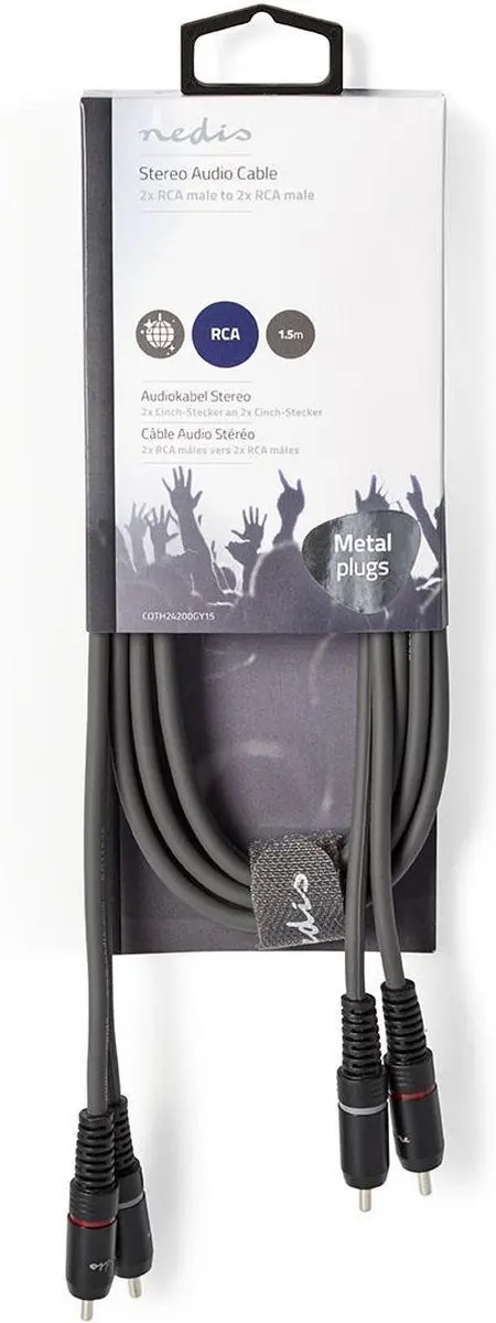 Nedis Stereo-Audiokabel RCA Male - 2x RCA - 1.5m - Donkergrijs