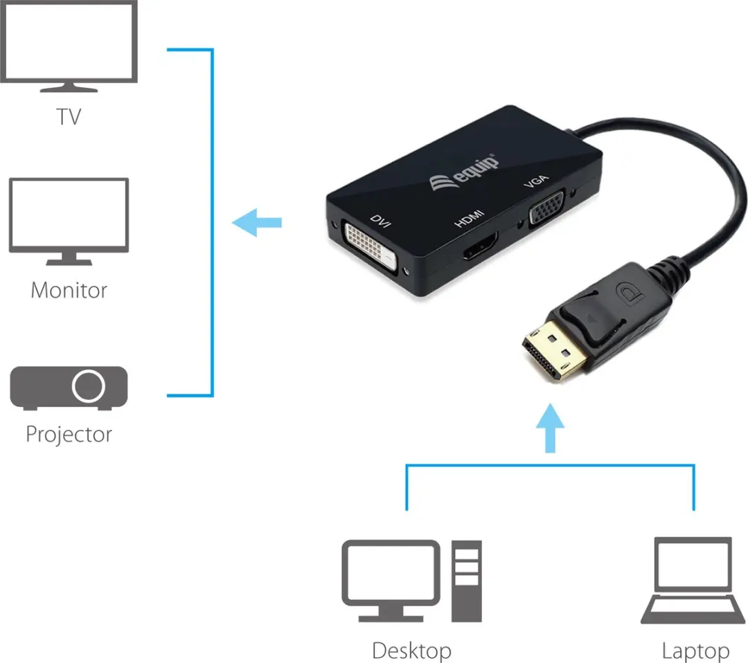 Equip 133441 Video Kabeladapter - DisplayPort/DVI-VGA/HDMI - 0,24m - Zwart