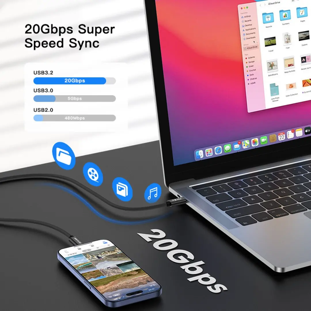 NÖRDIC USBC-N1606 USB-C Kabel 240W 20G - 50cm - Zwart