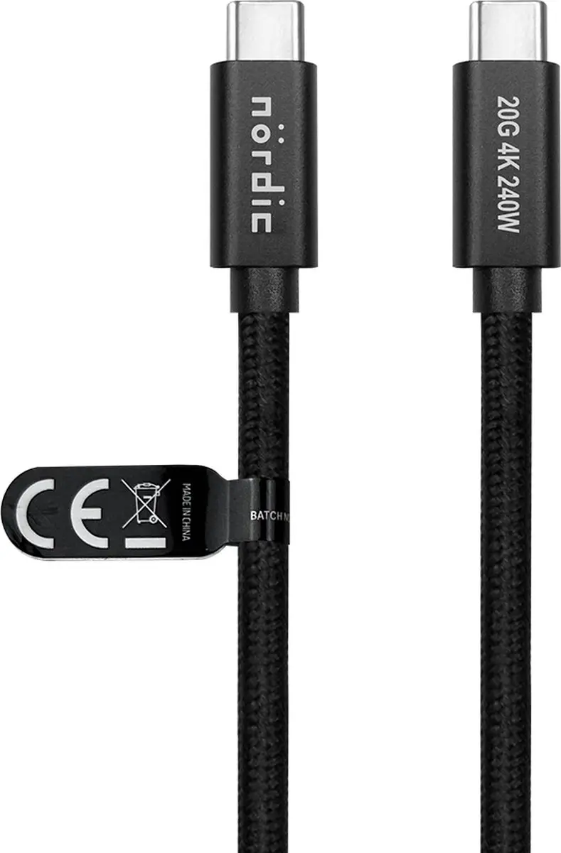NÖRDIC USBC-N1606 USB-C Kabel 240W 20G - 50cm - Zwart