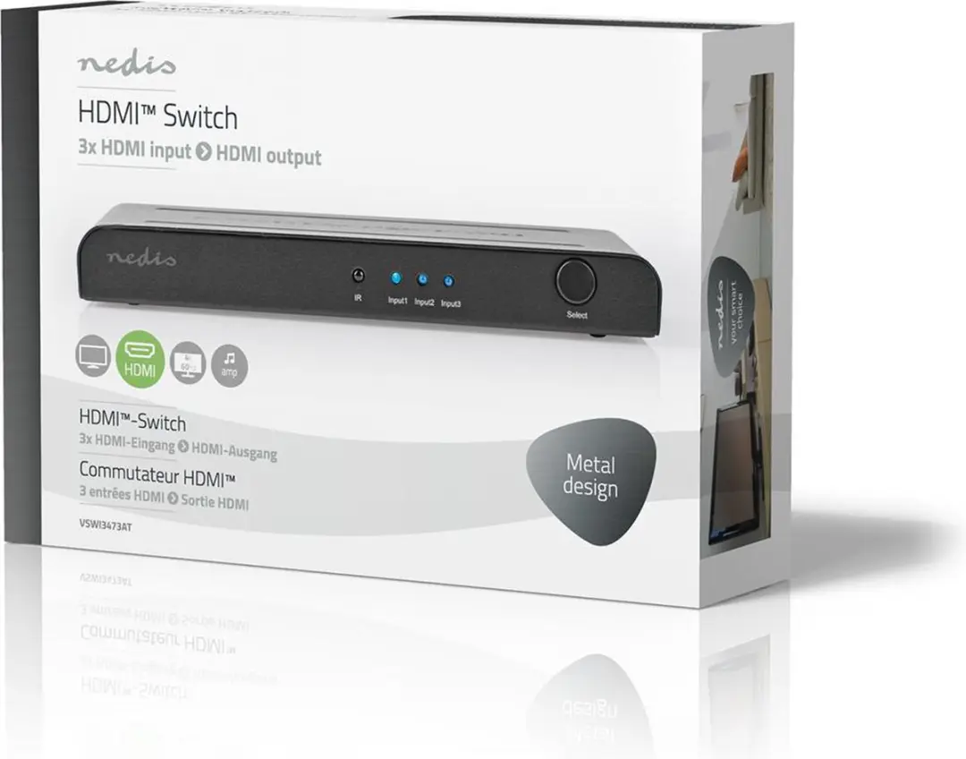 Nedis HDMI-Switch VSWI3473AT 3 Poorten - 4K@60Hz - Antraciet - afbeelding 6 van 6