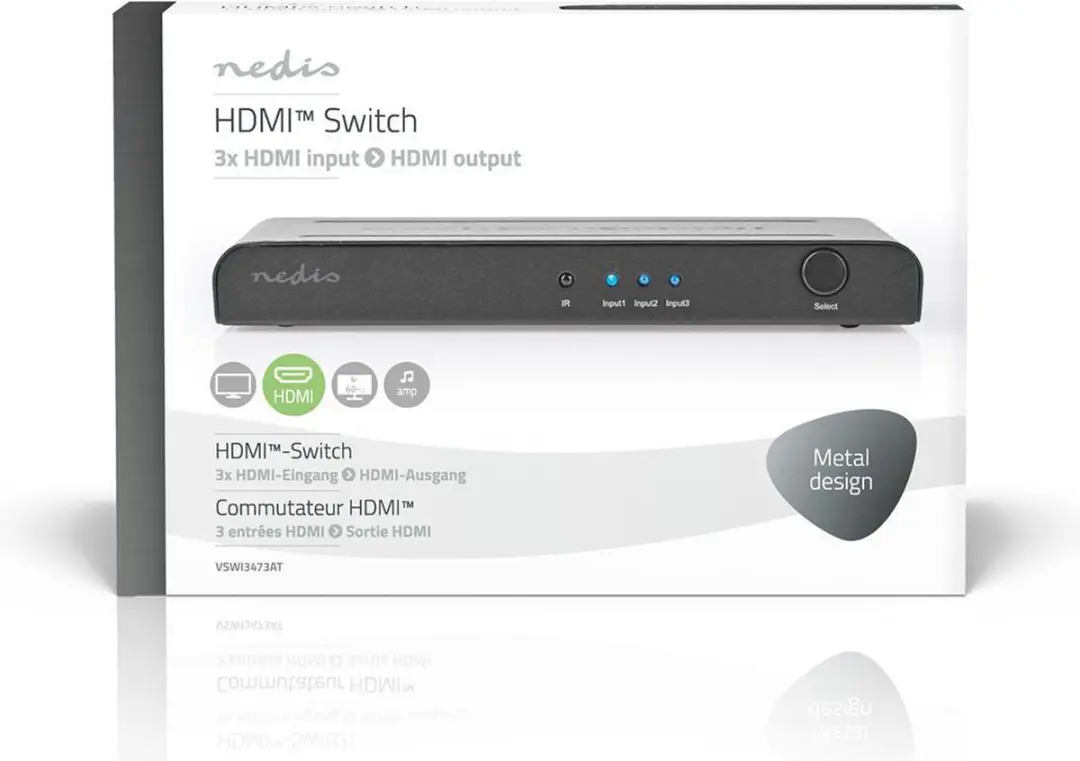 Nedis HDMI-Switch VSWI3473AT 3 Poorten - 4K@60Hz - Antraciet