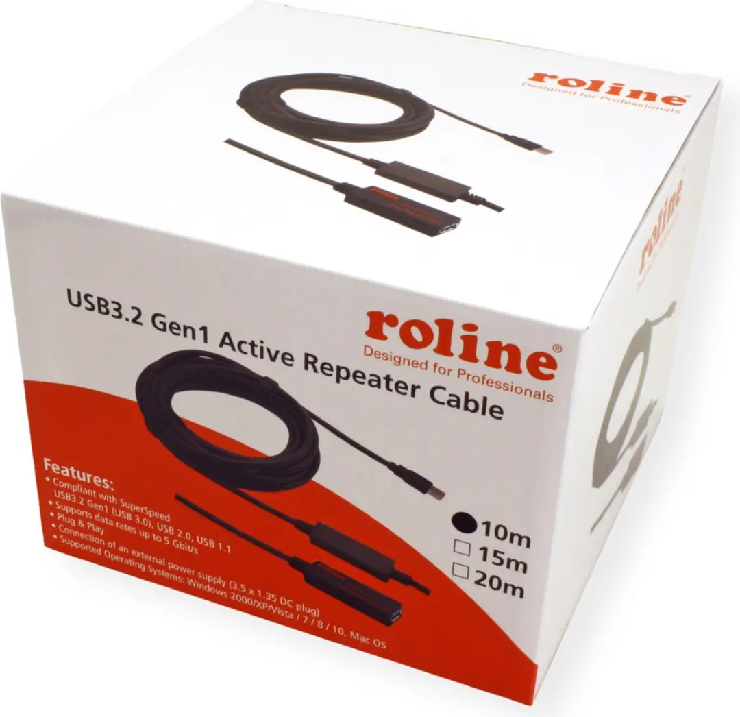 Roline USB 3.2 Gen 1 Actieve Repeater Kabel 10m - Zwart