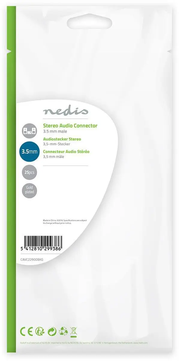 Nedis 3,5mm Audioconnector CAVC22900BKG - Recht - 25 Stuks