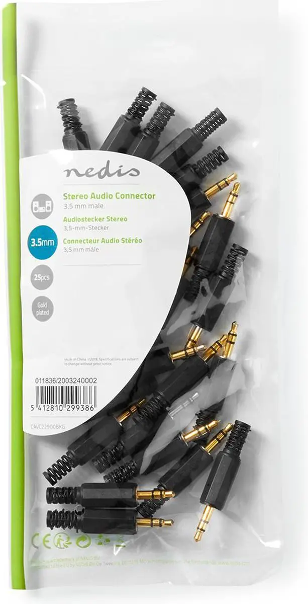 Nedis 3,5mm Audioconnector CAVC22900BKG - Recht - 25 Stuks