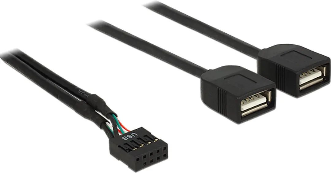 InLine Pin Header Adapter USB2.0 2x USB-A - 0,15m - Zwart