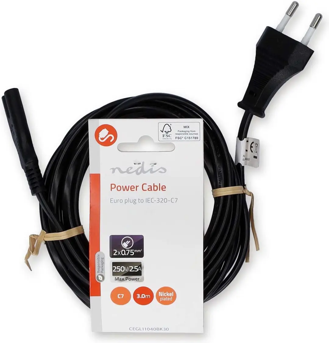 Nedis Stroomkabel CEGL11040BK30 - Euro Male - 3.00m - Zwart