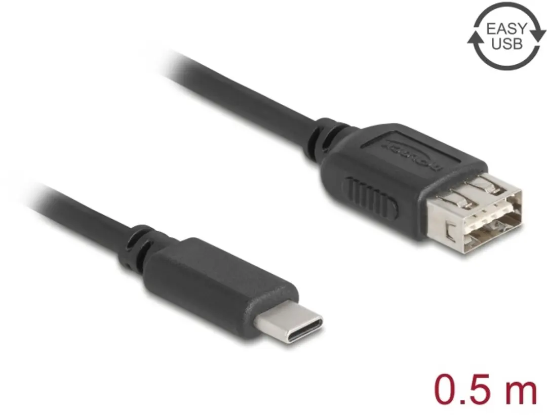 Delock USB 2.0 Kabel Type-C Mannelijk naar Type-A Vrouwelijk 0,5m - Zwart