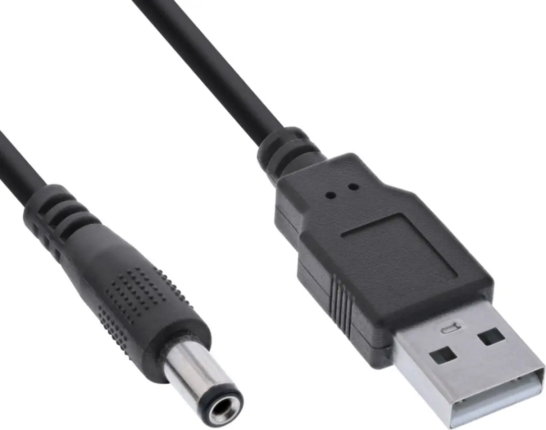 InLine USB-A naar DC 5,5x2,5mm Kabel 1m - 5V/3A Zwart