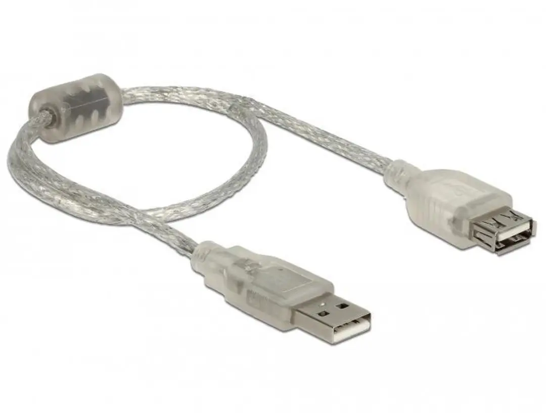 Delock USB-A Verlengkabel USB2.0 2A - 30cm Transparant