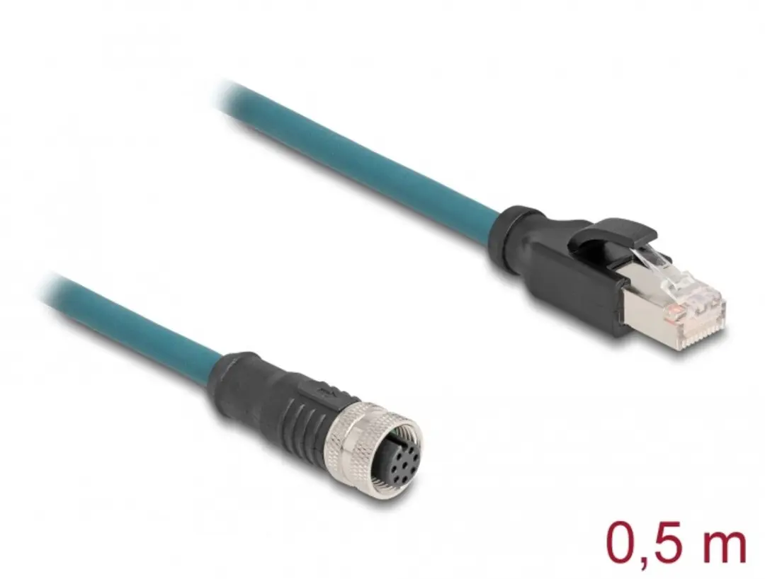 Delock M12 8-pins A-gecodeerd Industriële Netwerkkabel CAT5e 0,5m - Blauw