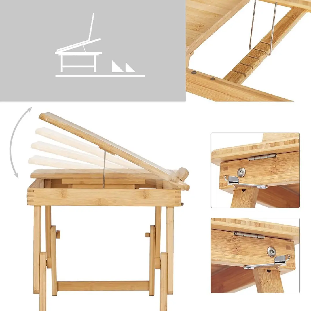 Songmics Inklapbare Laptoptafel Bamboe 55x21-29x35cm
