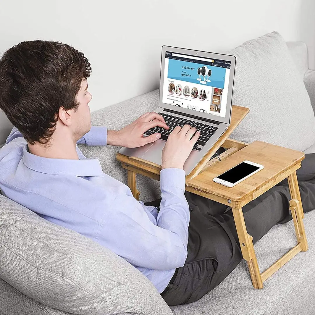 Songmics Inklapbare Laptoptafel Bamboe 55x21-29x35cm
