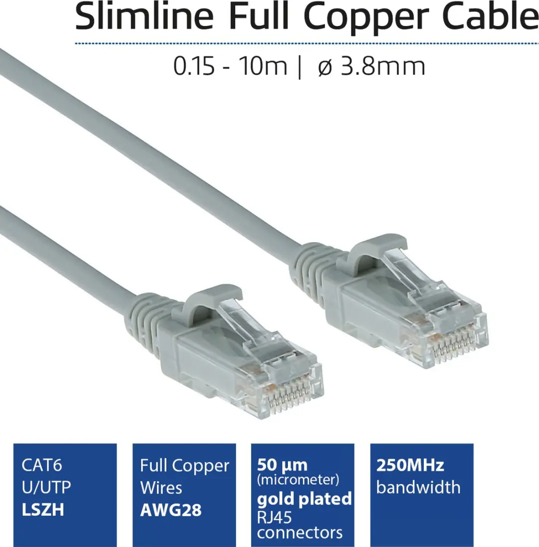 ACT DC9003 Grijze LSZH U/UTP CAT6 Patchkabel 3m - Snagless