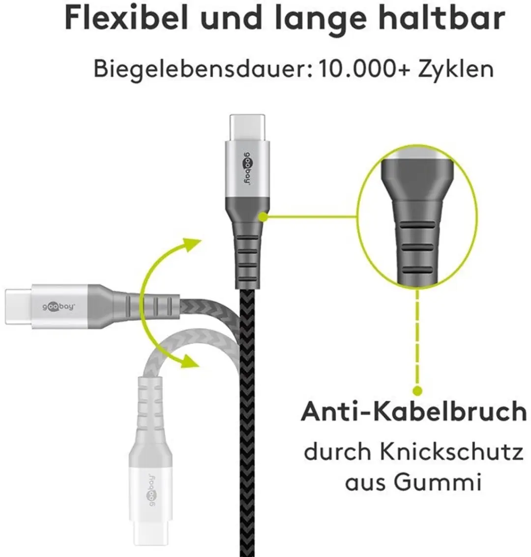 Goobay USB-C naar USB-A Kabel 2m - USB 2.0 - 3A - Grijs - 10 Stuks