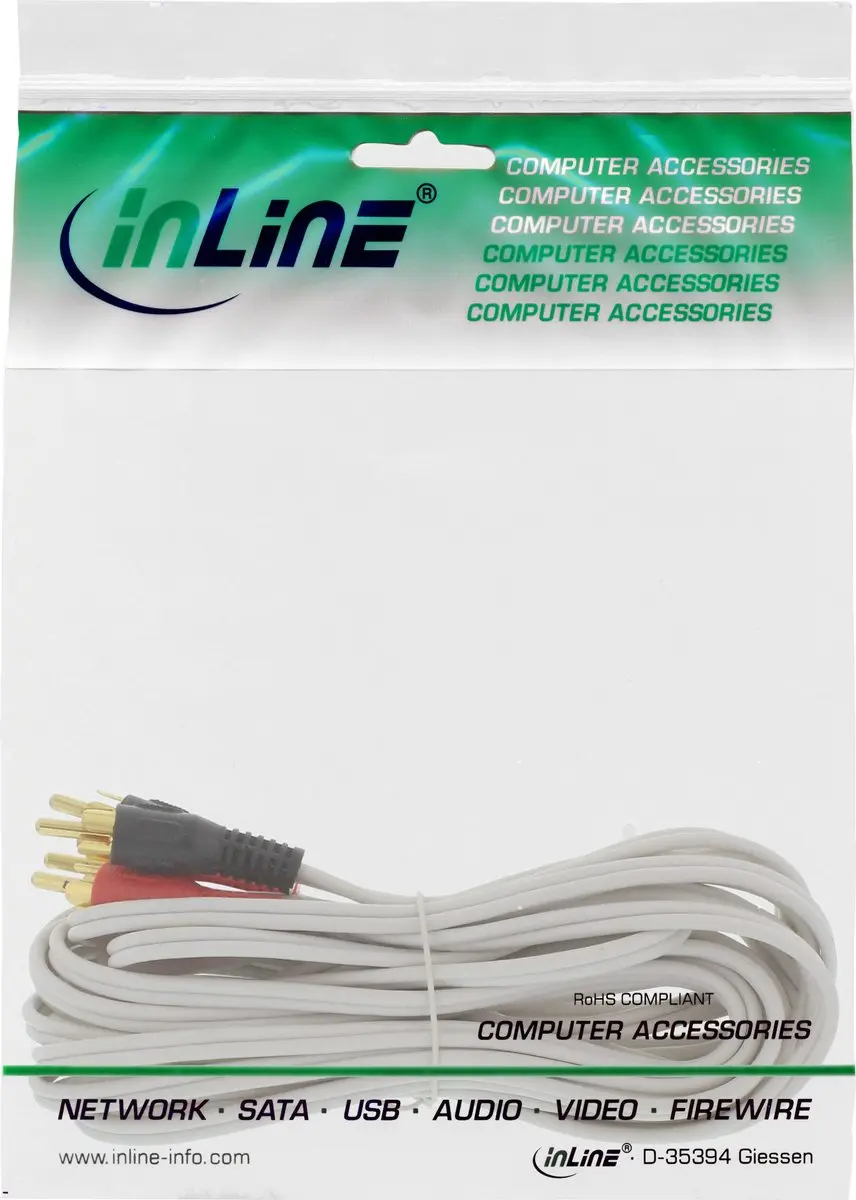 InLine Witte Tulip Stereo 2RCA Kabel - 7m - Vergulde Contacten