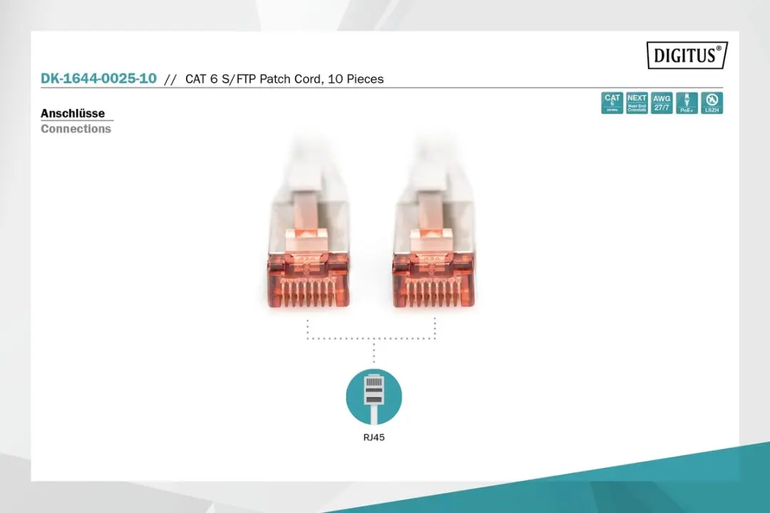 Digitus DK-1644-0025-10 UTP Kabel Cat6 - 25cm - Grijs - 10 Stuks