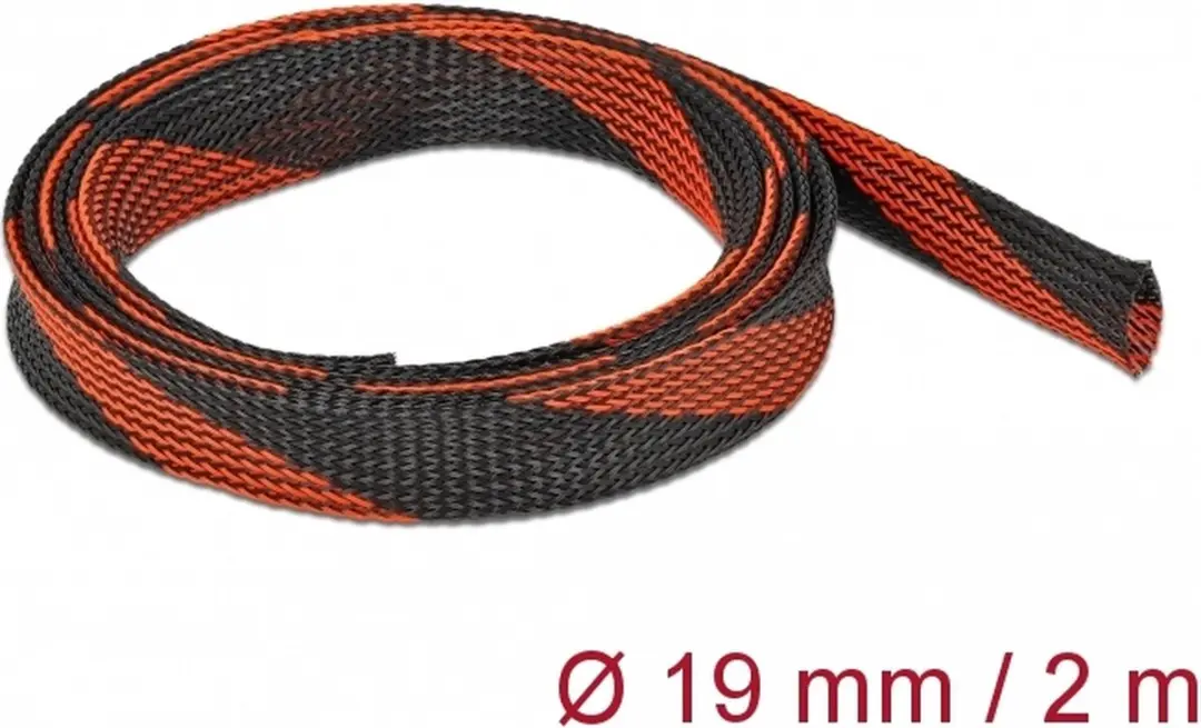 Delock Polyester Kabelsleeve 19mm - Zwart/Rood - 2m