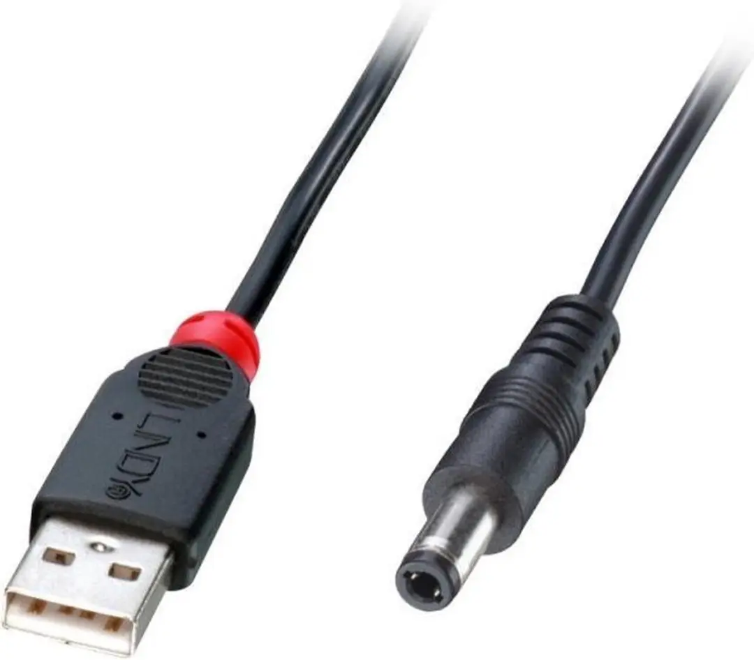 Lindy USB 2.0 USB-A naar DC 5,5mm Kabel 1,5m - Zwart