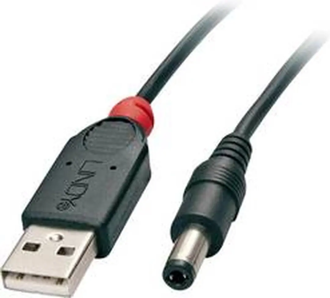 Lindy USB 2.0 USB-A naar DC 5,5mm Kabel 1,5m - Zwart