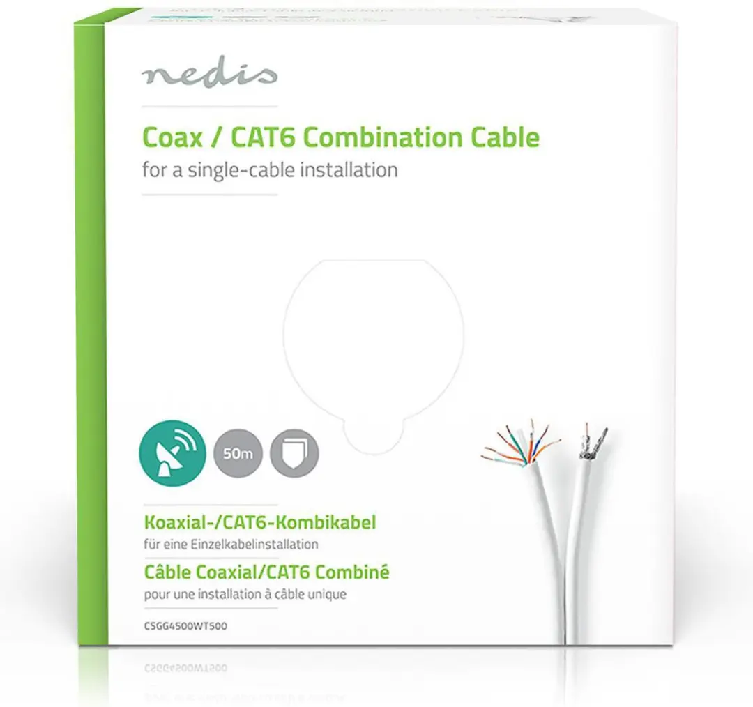 Nedis IEC CAT6 Combikabel RG58 75 Ohm 50m - Wit