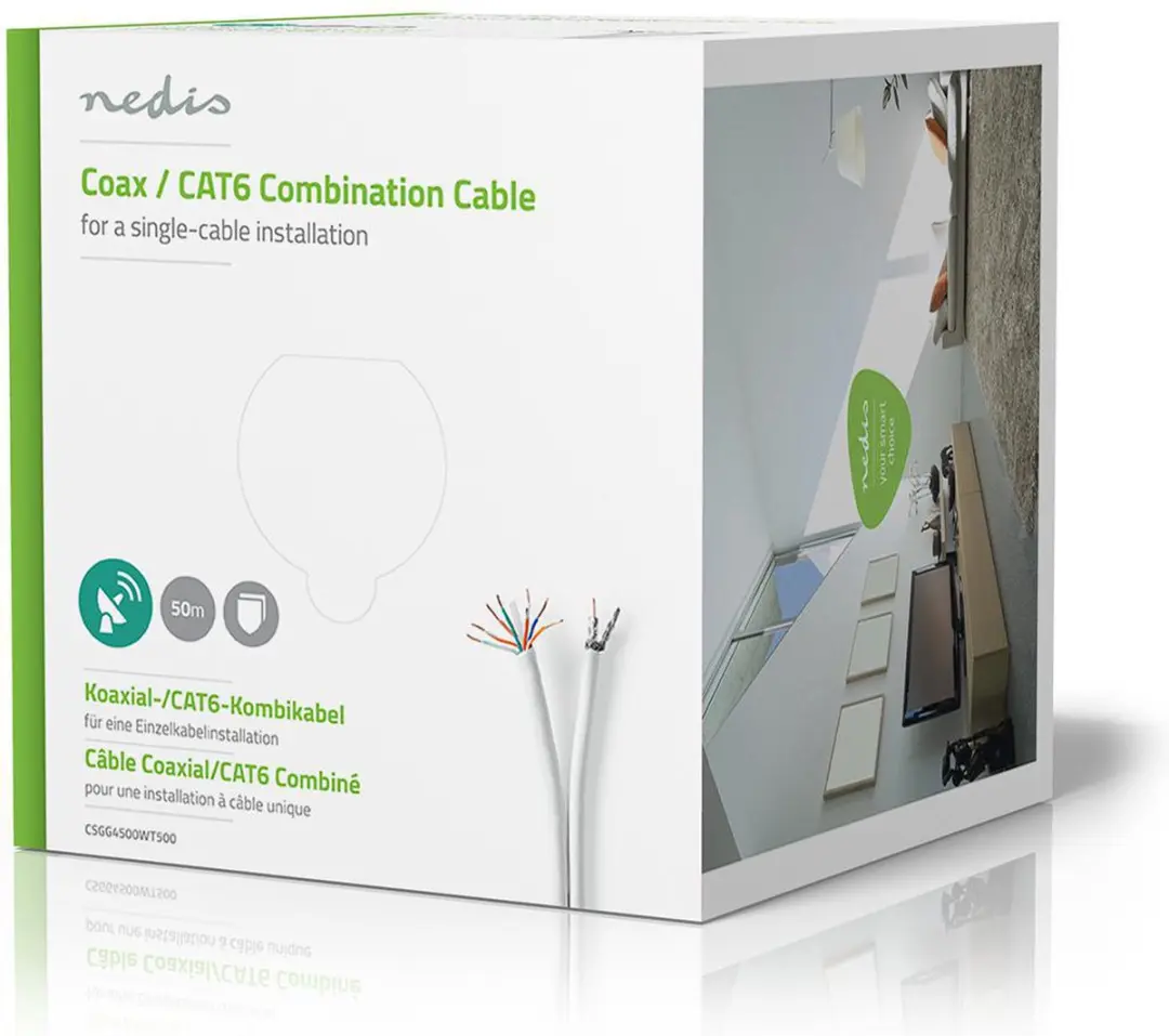 Nedis IEC CAT6 Combikabel RG58 75 Ohm 50m - Wit
