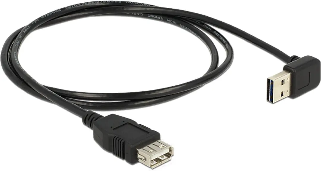 Delock USB-A Verlengkabel 1m - Haaks - Zwart