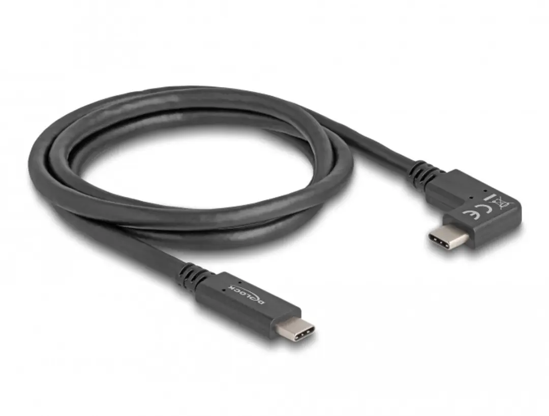 Delock USB-C Haakse Kabel 10Gbps PD 60W 4K60Hz - 1m - Zwart