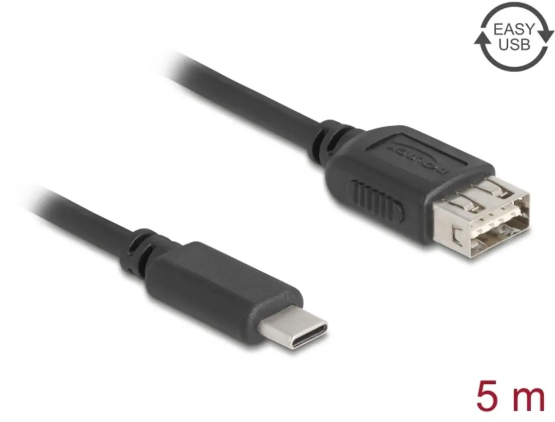 Delock USB 2.0 Kabel Type-C naar Type-A 5m - Zwart