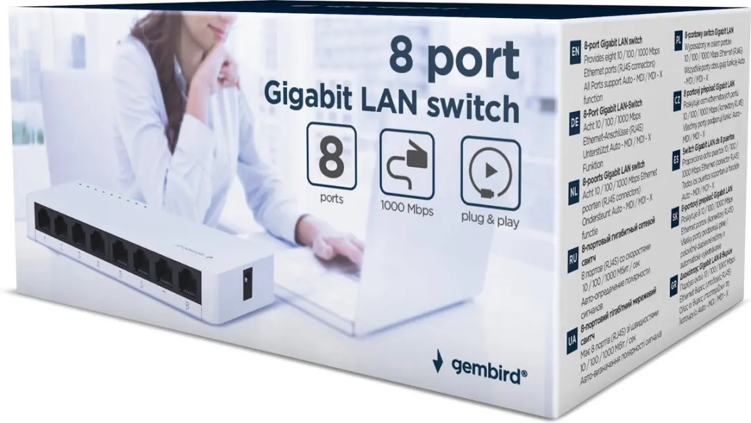 Gembird NSW-G8-01 Gigabit Ethernet Switch 8 Poorten - Wit