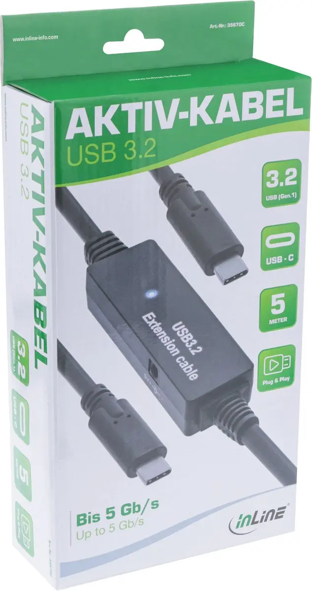 InLine USB-C Actieve Kabel 5m - USB 3.0 5Gbps - Zwart