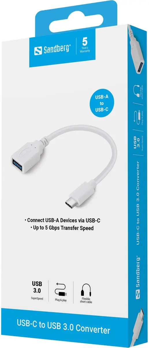Sandberg 136-05 USB-C naar USB 3.0 Converter - Wit
