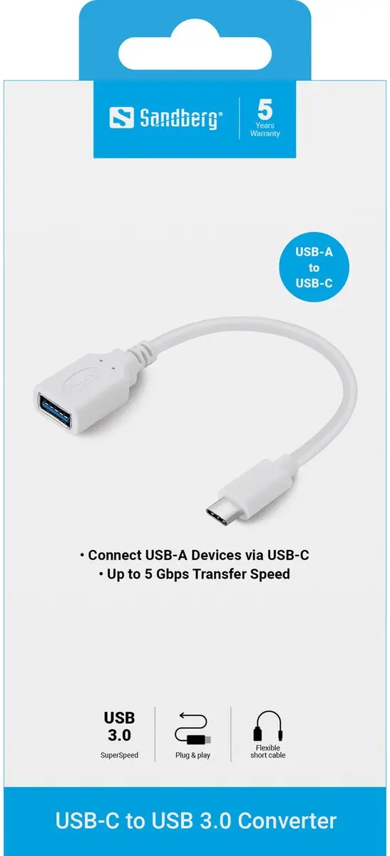 Sandberg 136-05 USB-C naar USB 3.0 Converter - Wit