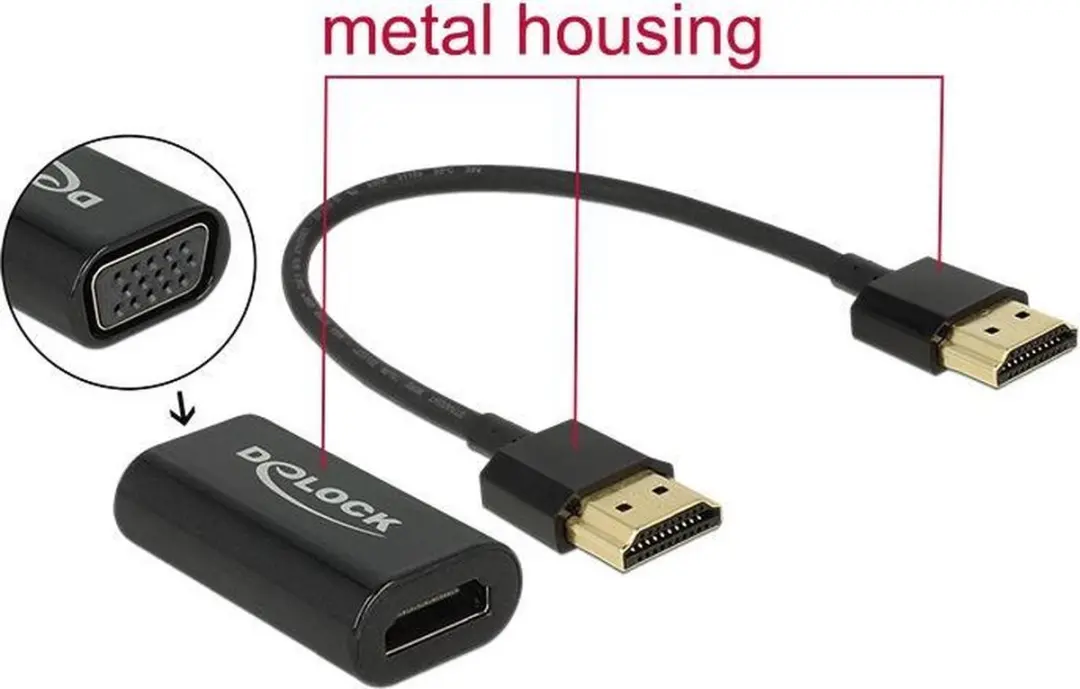 Delock HDMI naar VGA Adapter - 0,15m - Zwart