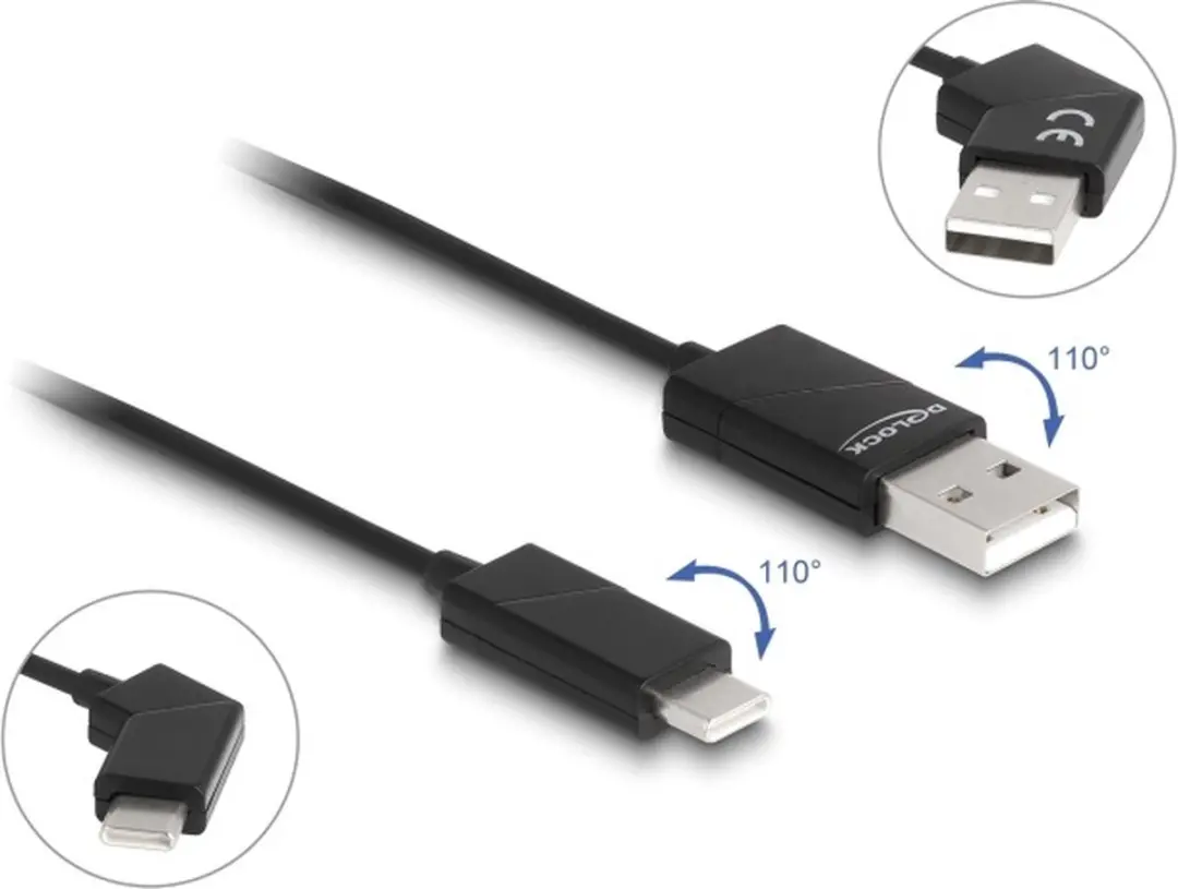 Delock USB 2.0 Type-A naar Type-C Kabel 60W - 1.2m - Zwart