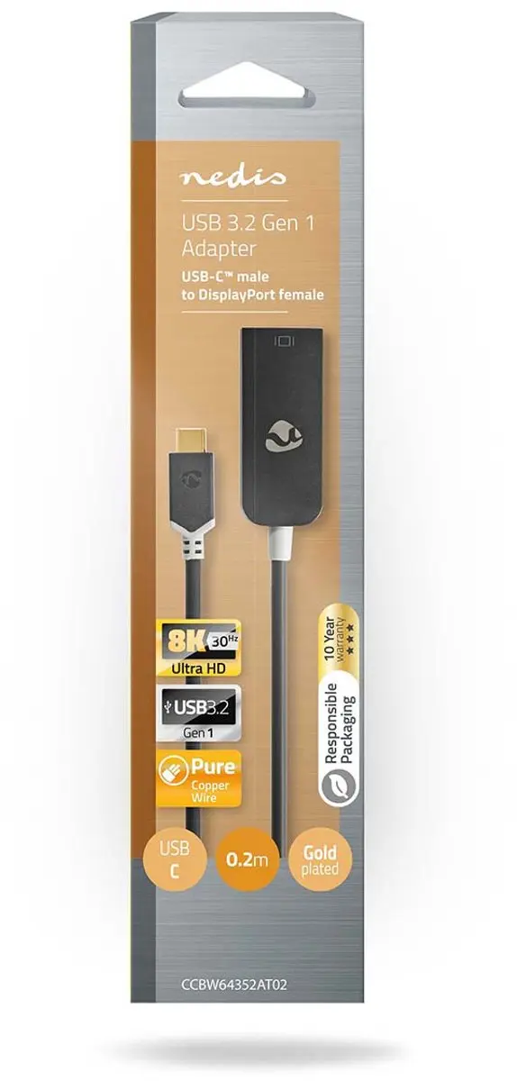 Nedis USB-C naar DisplayPort Adapter CCBW64352AT02 - 8K@30Hz - 0.20m - Antraciet