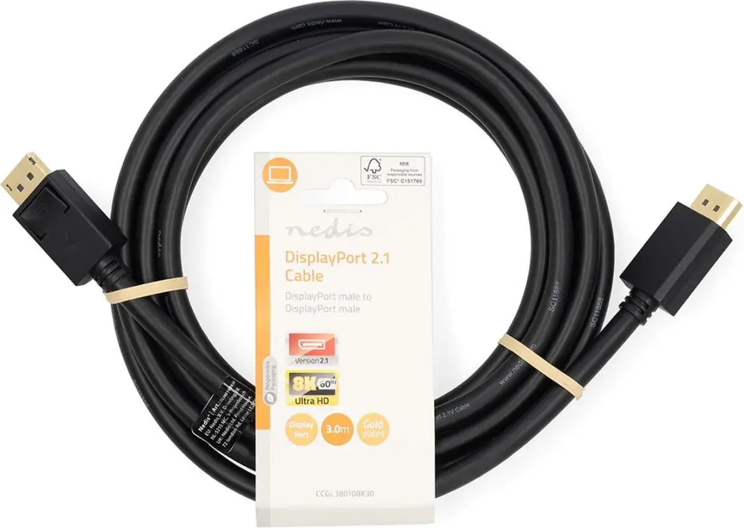 Nedis DisplayPort Kabel 8K@60Hz Verguld 3m - Zwart