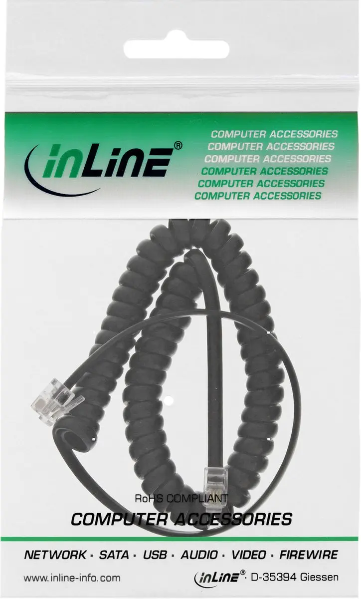 InLine RJ10 Telecom Crossover Spiraalkabel - 2m