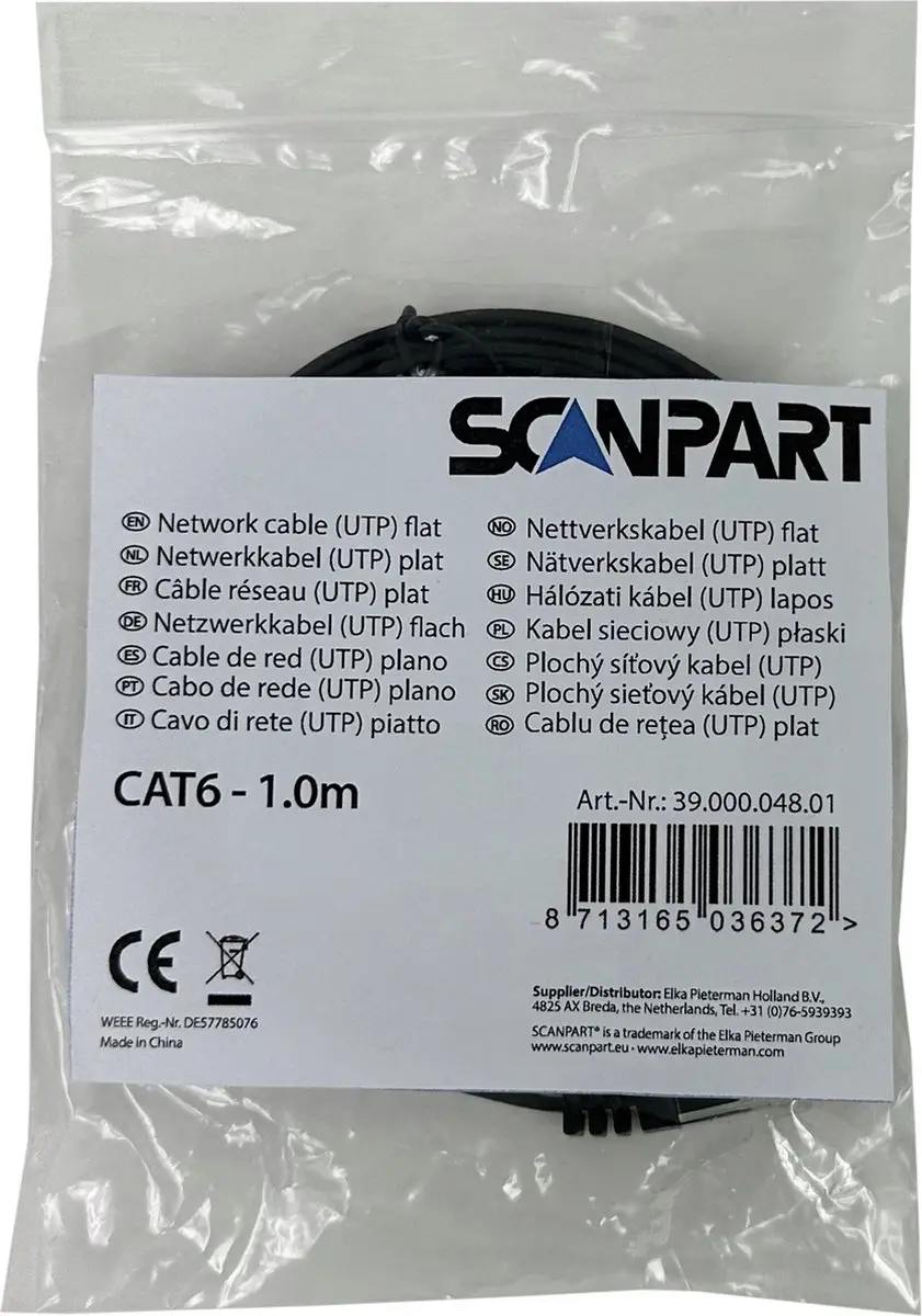 Scanpart Netwerkkabel CAT 6 UTP Plat - 1m - Blauw